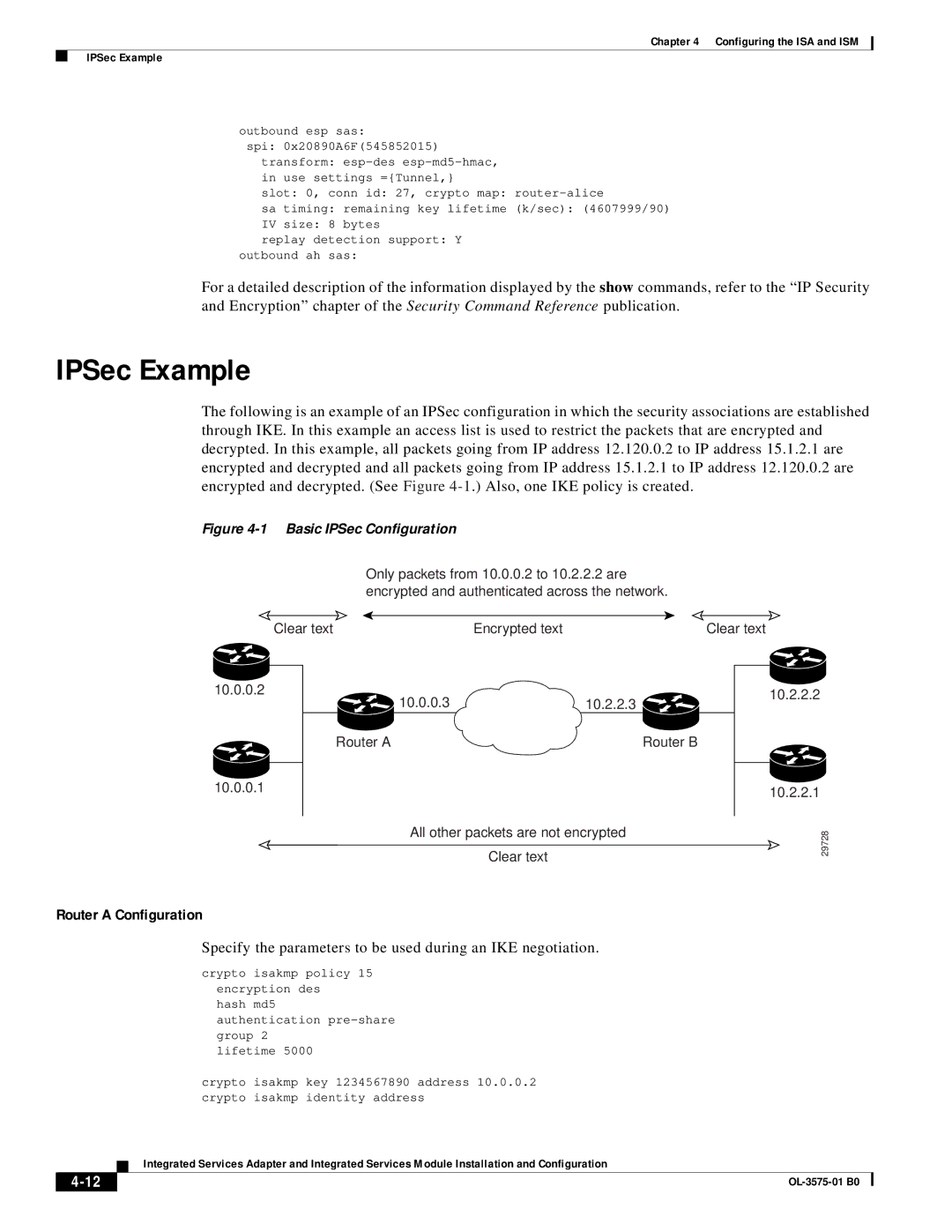 Cisco Systems SA-ISA, SM-ISM manual Configuring the ISA and ISM IPSec Example 