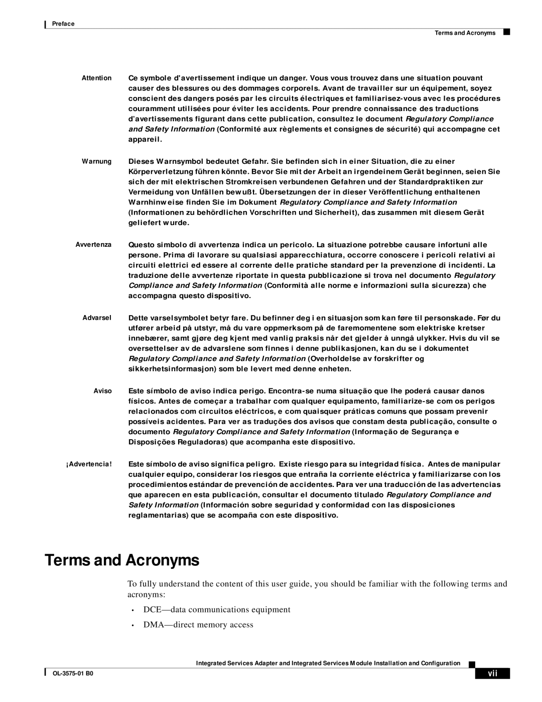 Cisco Systems SM-ISM, SA-ISA manual Terms and Acronyms, Vii 