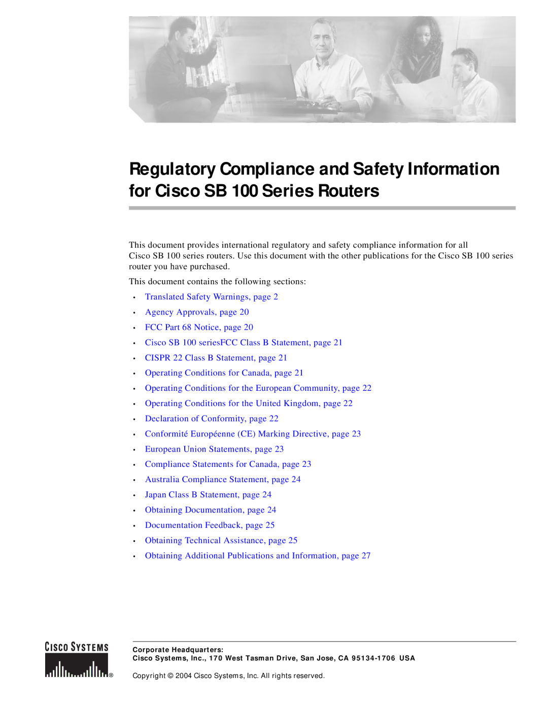 Cisco Systems SB 100 Series manual Copyright 2004 Cisco Systems, Inc. All rights reserved 