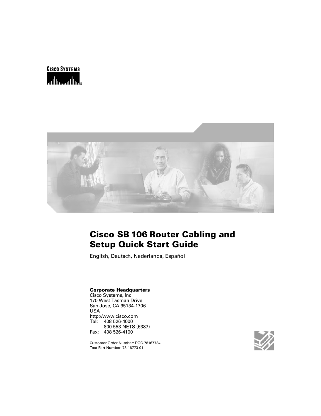 Cisco Systems quick start Cisco SB 106 Router Cabling and Setup Quick Start Guide 