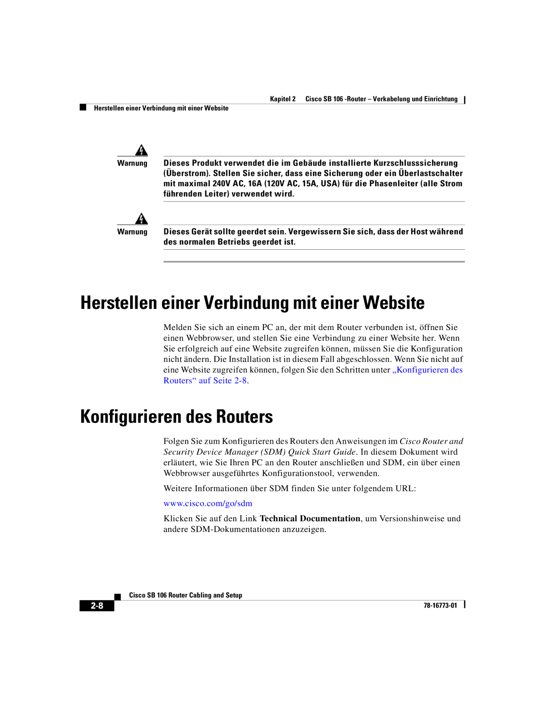 Cisco Systems SB 106 quick start Herstellen einer Verbindung mit einer Website, Konfigurieren des Routers 