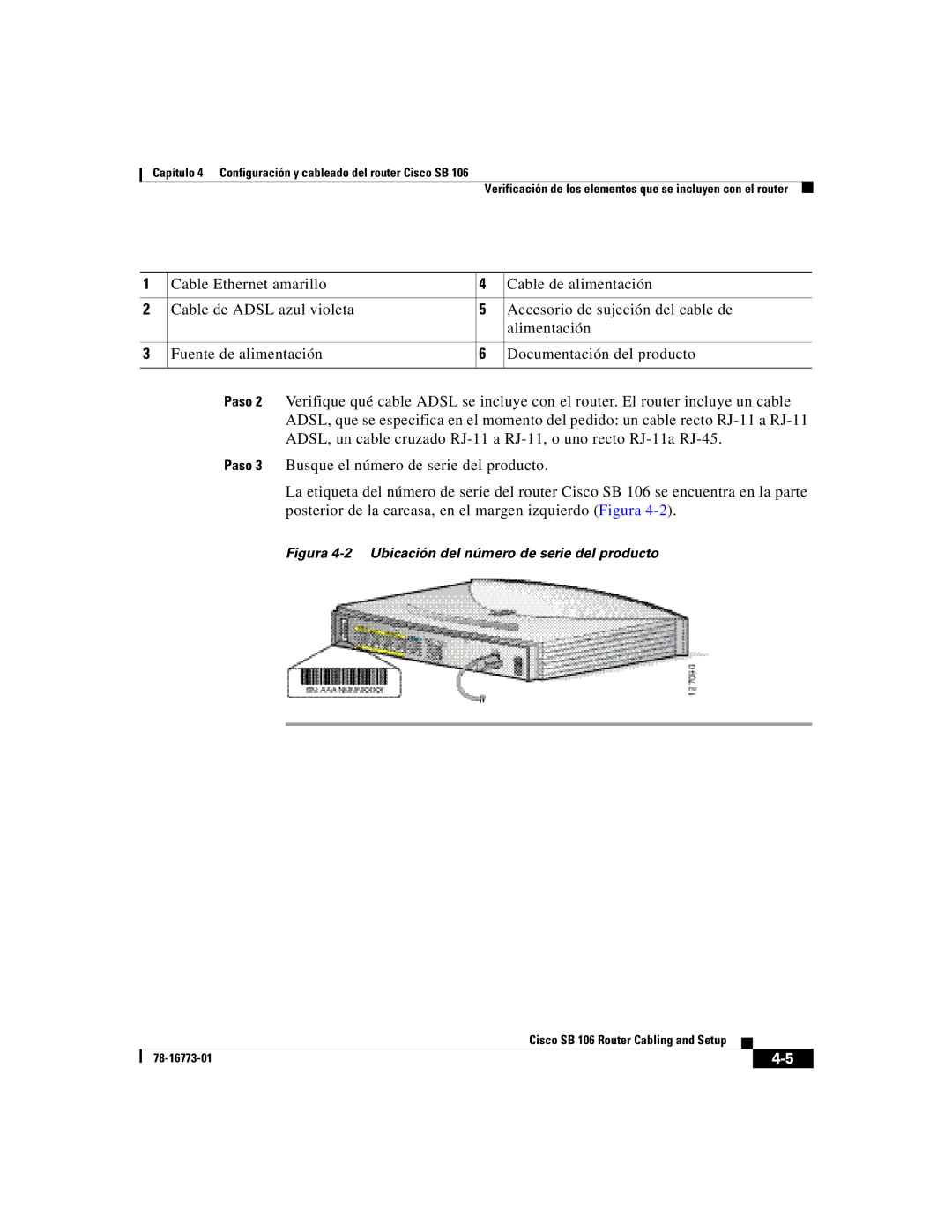 Cisco Systems SB 106 quick start Figura 4-2 Ubicación del número de serie del producto 