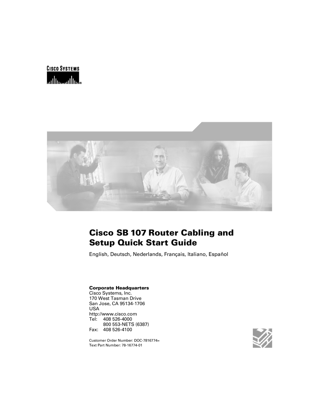 Cisco Systems quick start Cisco SB 107 Router Cabling and Setup Quick Start Guide 