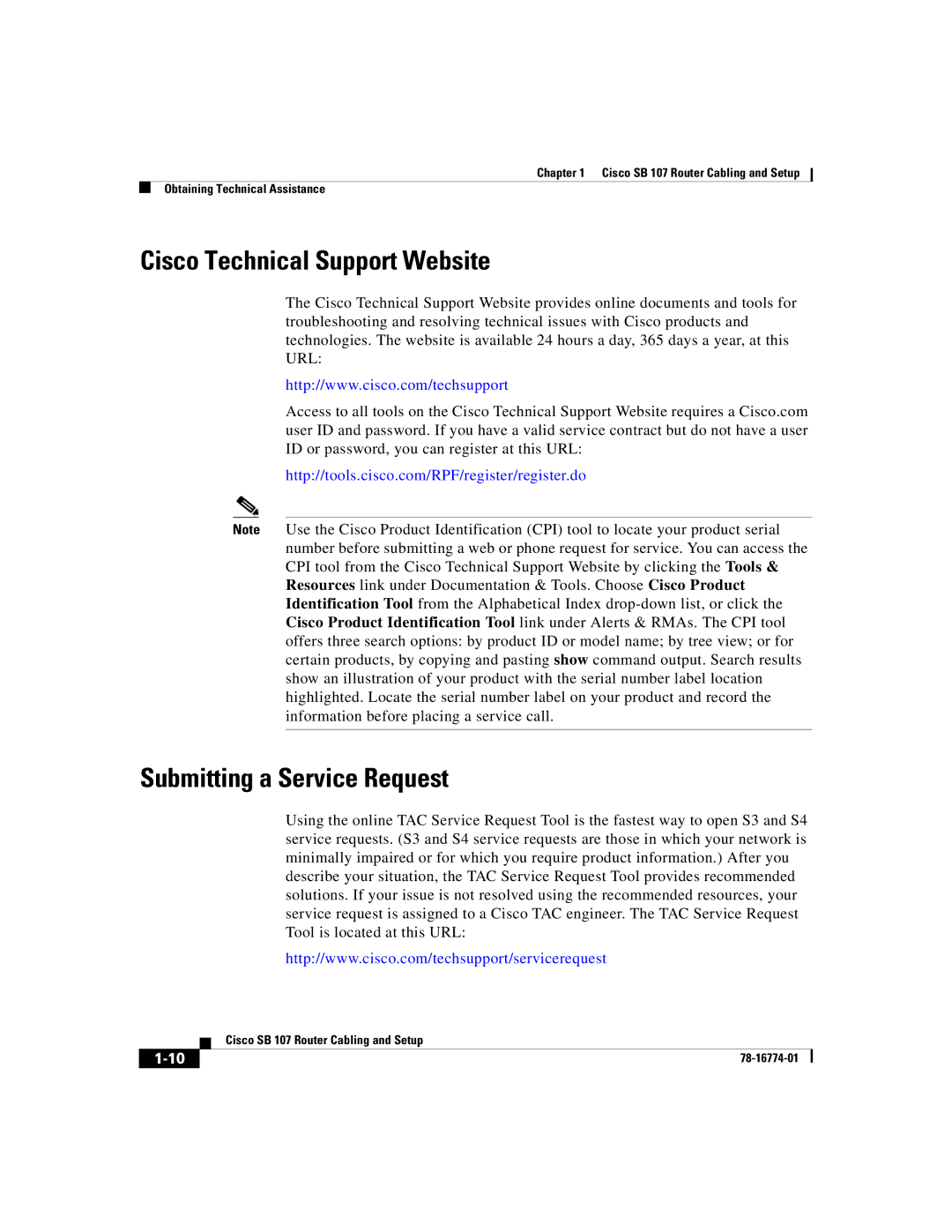 Cisco Systems SB 107 quick start Cisco Technical Support Website, Submitting a Service Request 