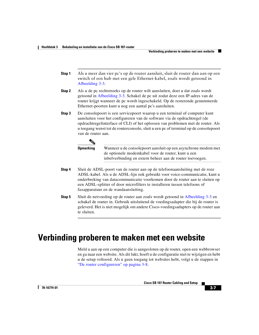 Cisco Systems SB 107 quick start Verbinding proberen te maken met een website 