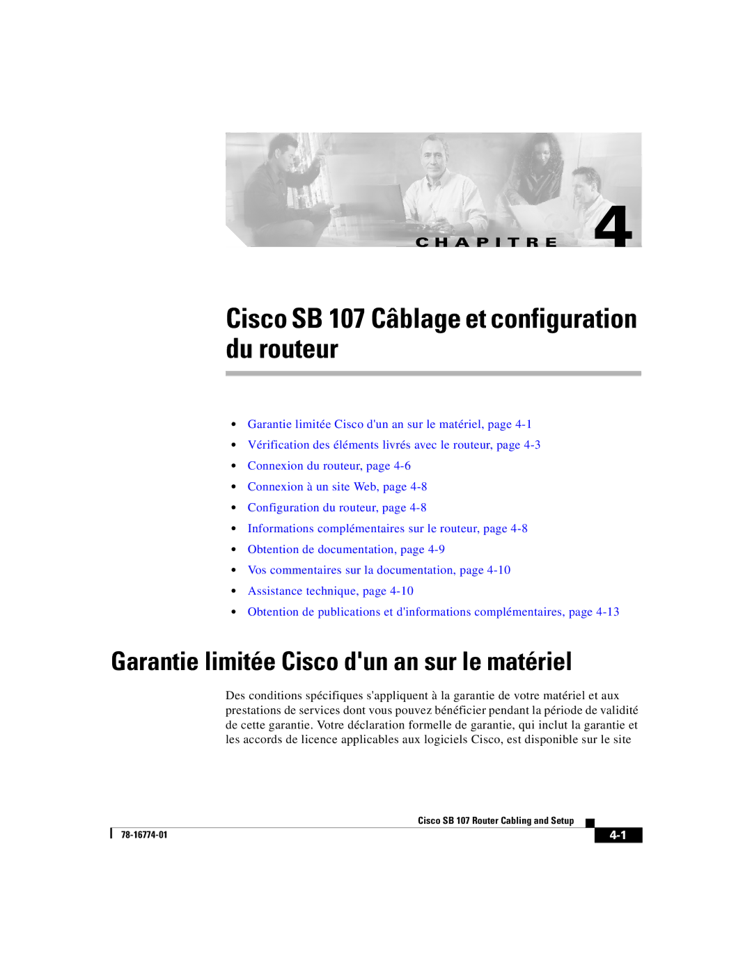 Cisco Systems Cisco SB 107 Câblage et configuration du routeur, Garantie limitée Cisco dun an sur le matériel 