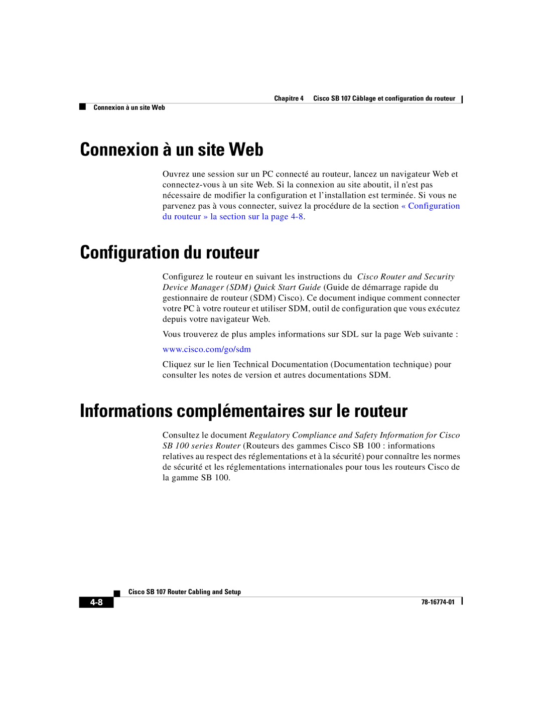 Cisco Systems SB 107 Connexion à un site Web, Configuration du routeur, Informations complémentaires sur le routeur 