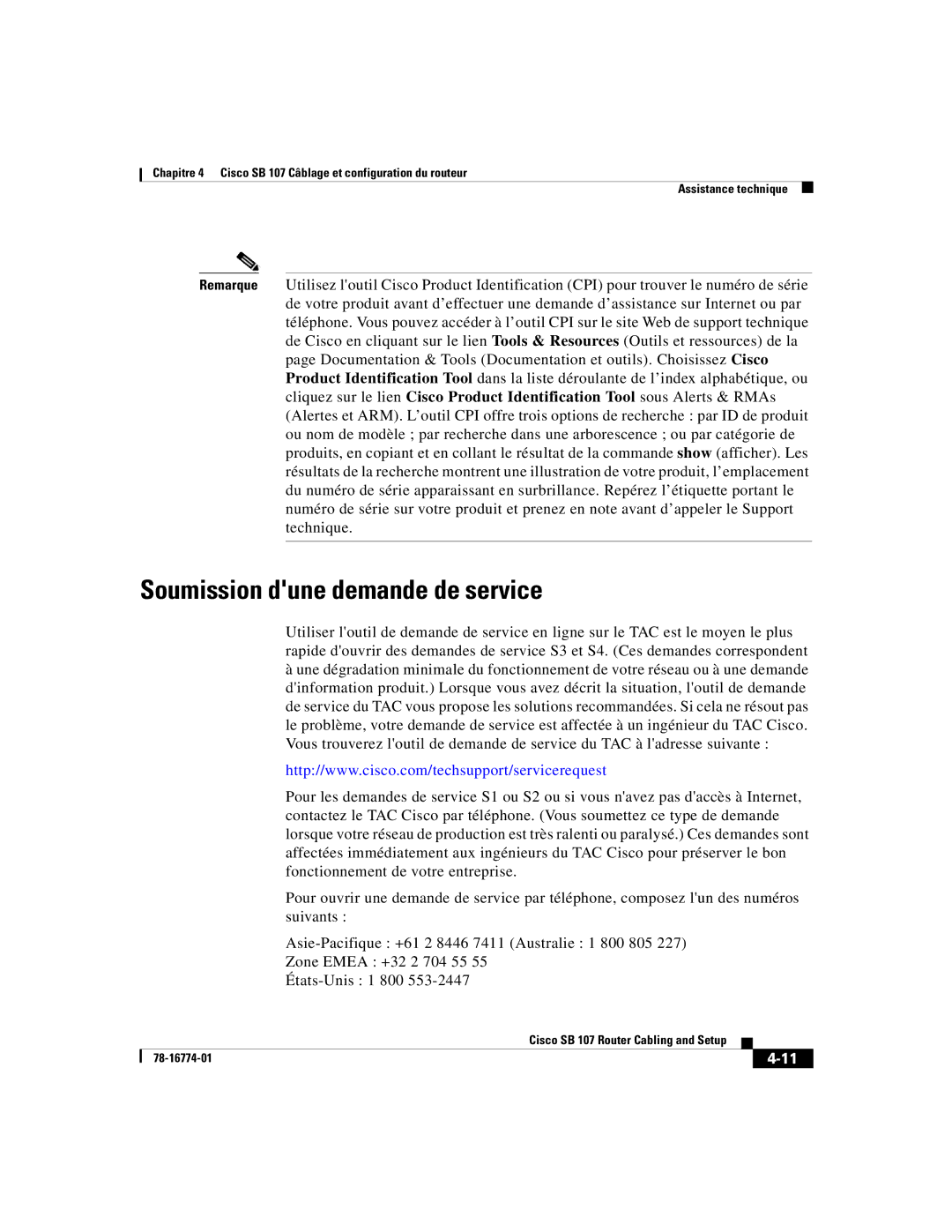 Cisco Systems SB 107 quick start Soumission dune demande de service 