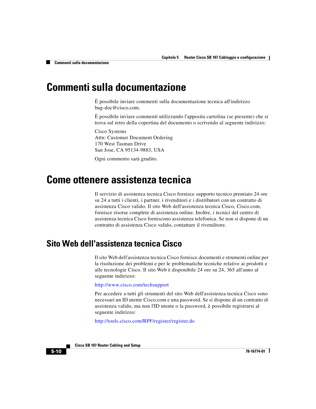 Cisco Systems SB 107 quick start Commenti sulla documentazione, Come ottenere assistenza tecnica 