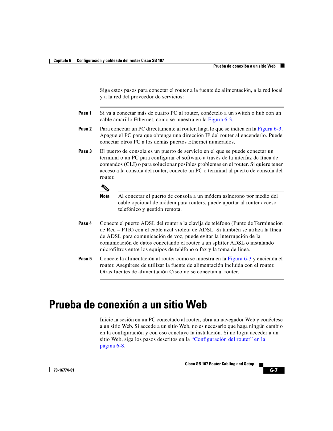 Cisco Systems SB 107 quick start Prueba de conexión a un sitio Web 