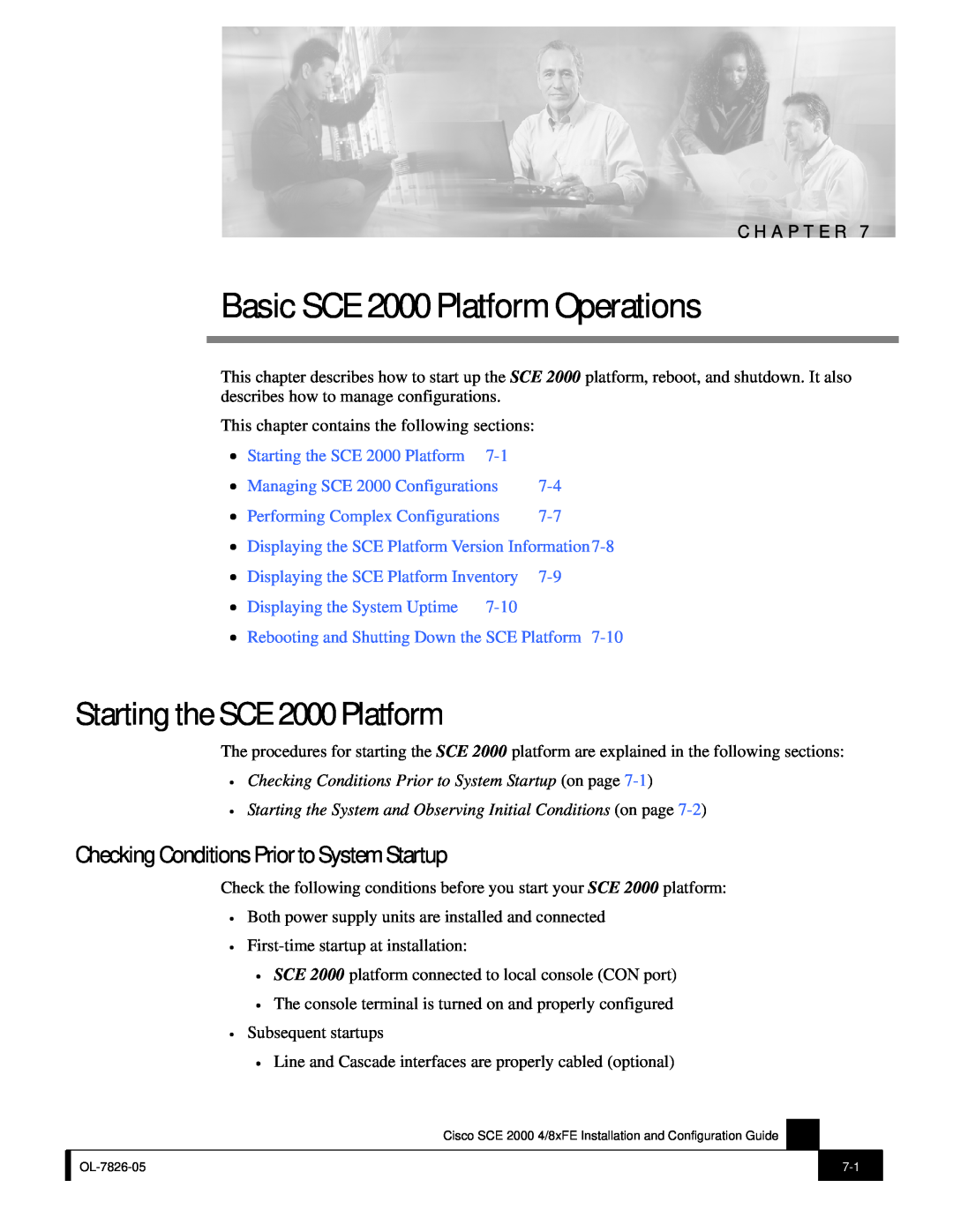 Cisco Systems SCE 2000 4/8xFE Basic SCE 2000 Platform Operations, Starting the SCE 2000 Platform, 7-10, C H A P T E R 