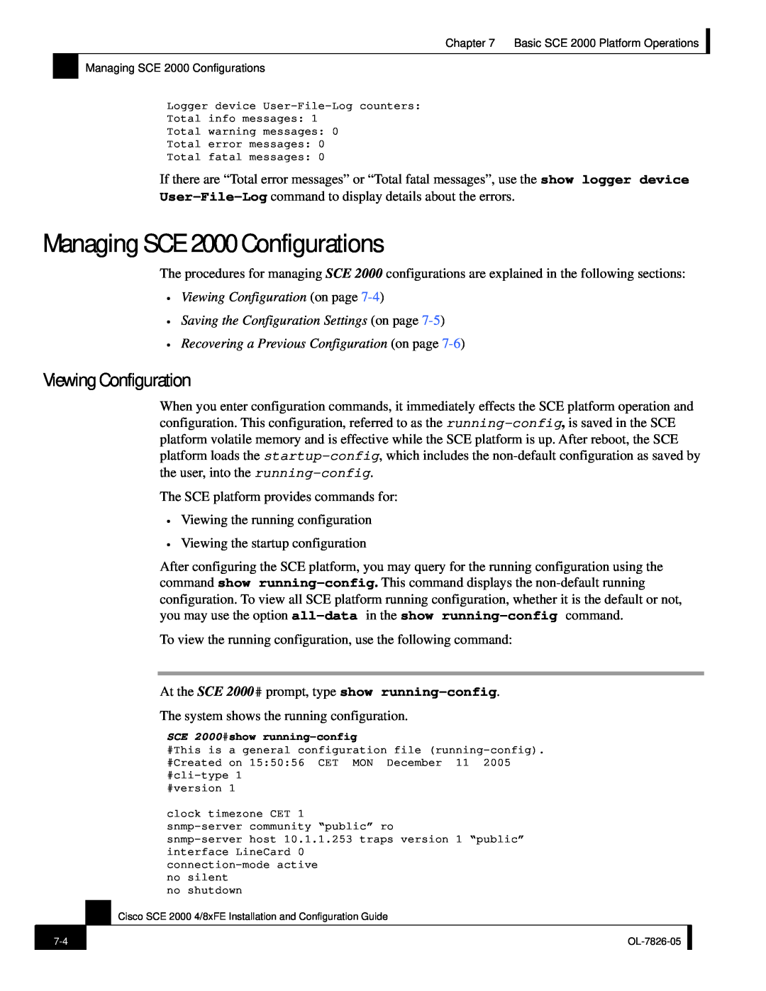 Cisco Systems SCE 2000 4/8xFE manual Managing SCE 2000 Configurations, Viewing Configuration on page 