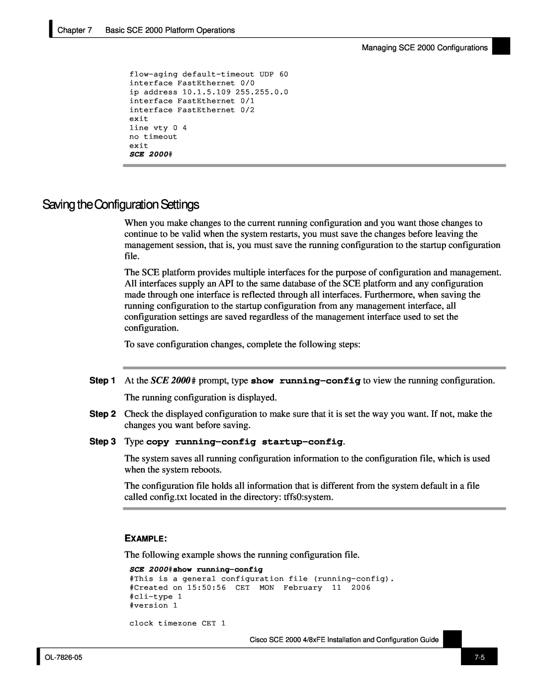 Cisco Systems SCE 2000 4/8xFE manual Saving the Configuration Settings, Type copy running-config startup-config 
