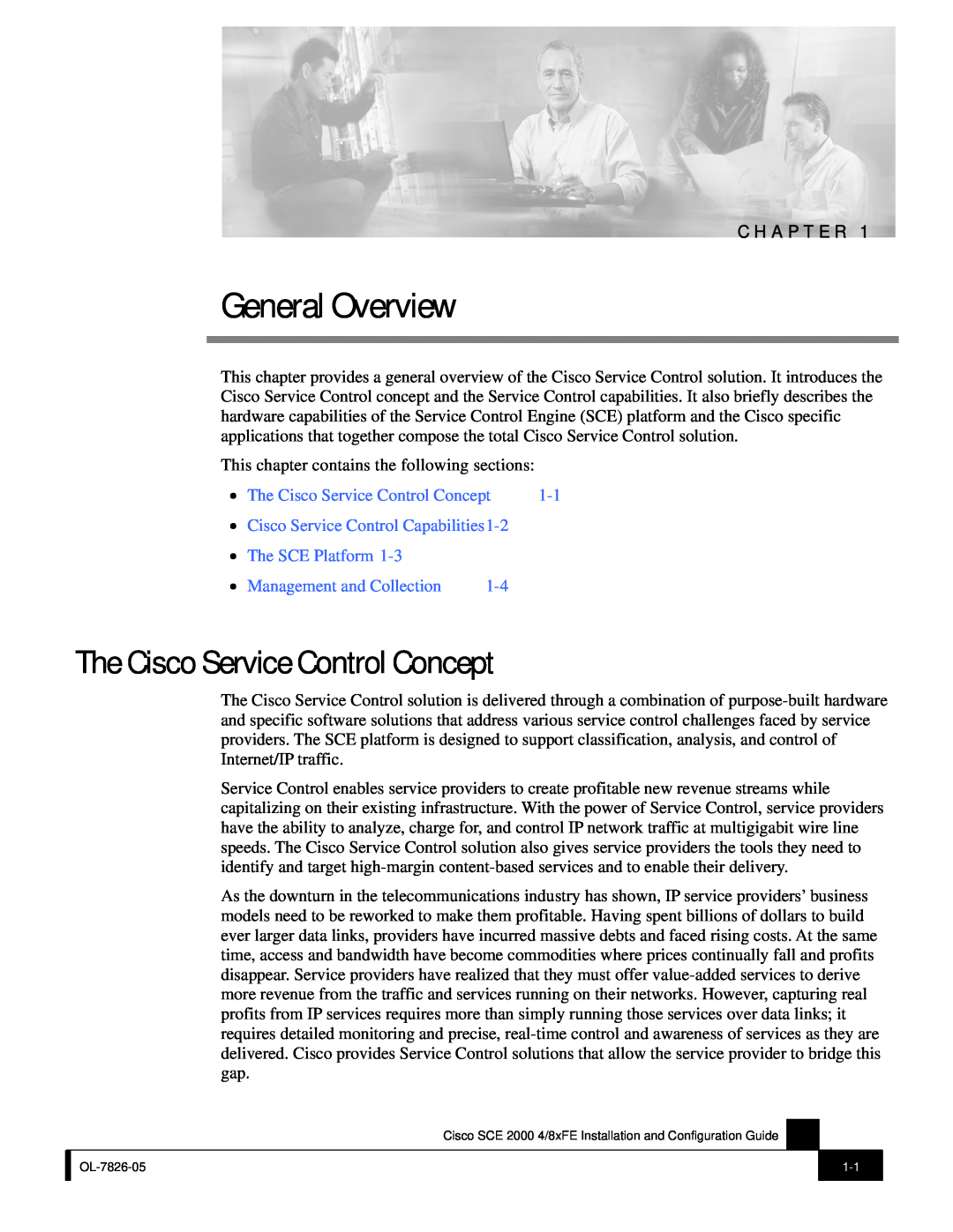 Cisco Systems SCE 2000 4/8xFE manual General Overview, The Cisco Service Control Concept, C H A P T E R 