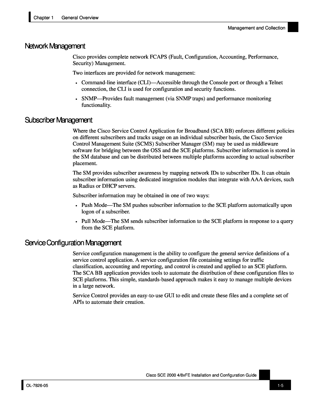 Cisco Systems SCE 2000 4/8xFE manual Network Management, Subscriber Management, Service Configuration Management 