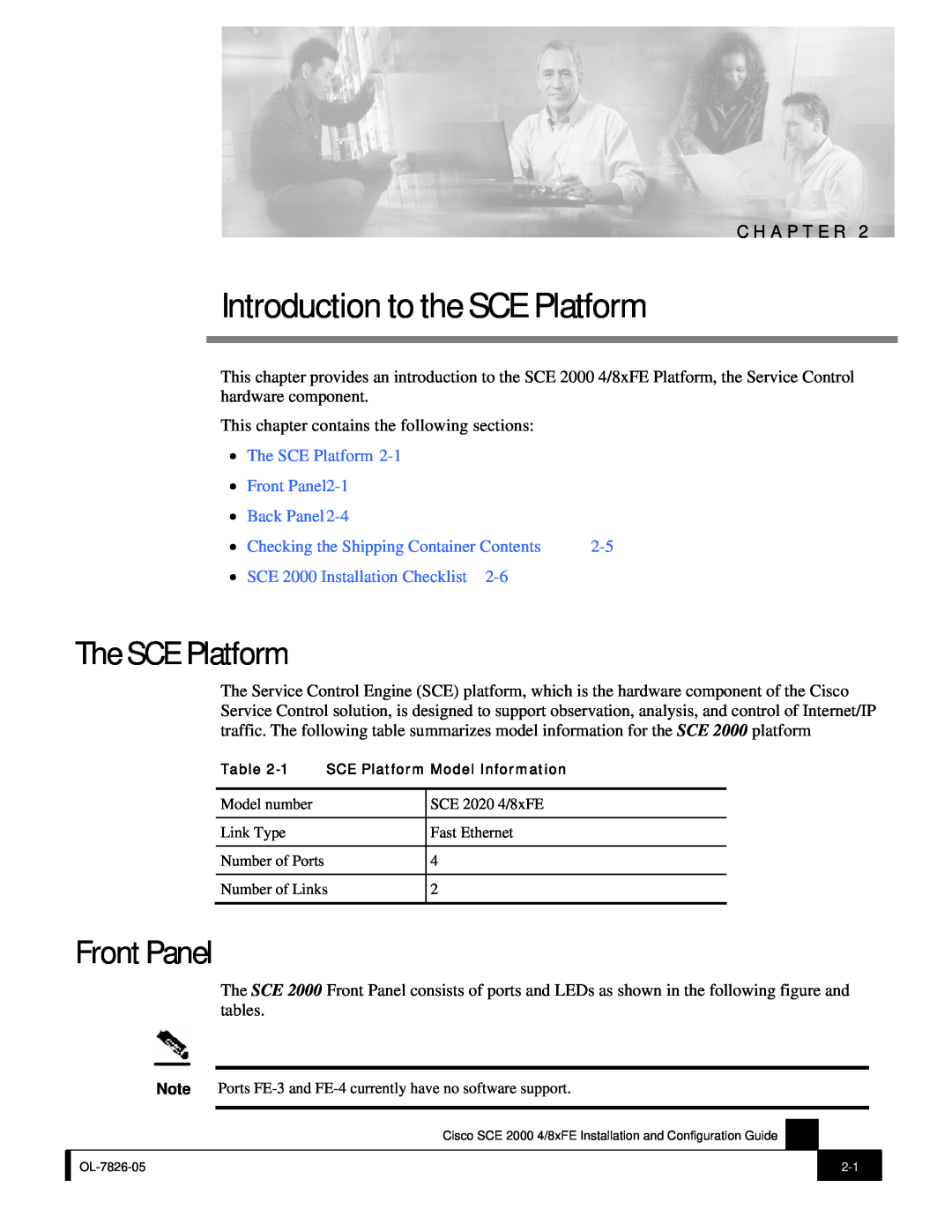 Cisco Systems SCE 2000 4/8xFE manual Introduction to the SCE Platform, The SCE Platform Front Panel2-1 Back Panel 