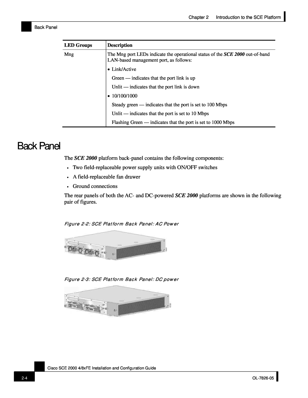 Cisco Systems SCE 2000 4/8xFE manual Back Panel 