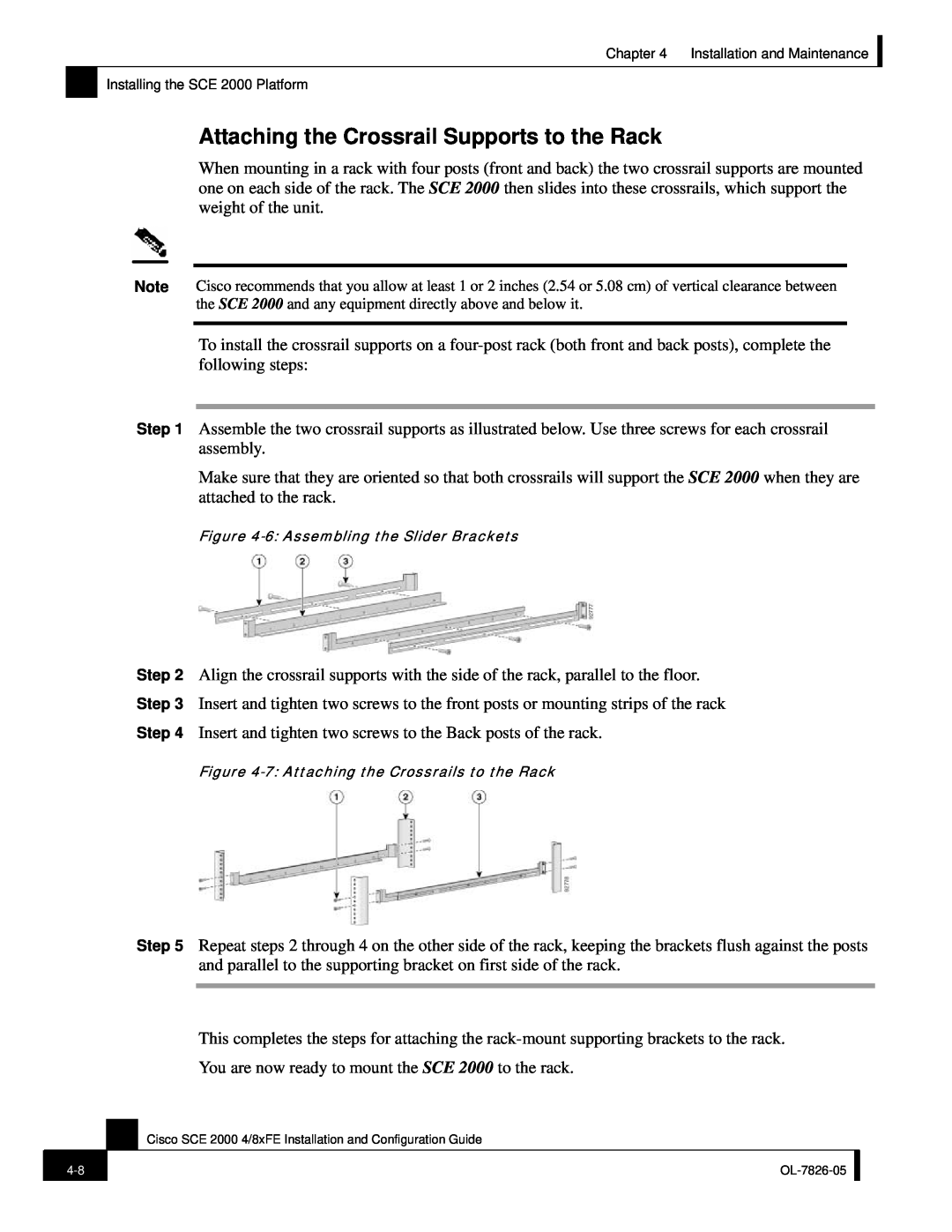 Cisco Systems SCE 2000 4/8xFE manual Attaching the Crossrail Supports to the Rack 