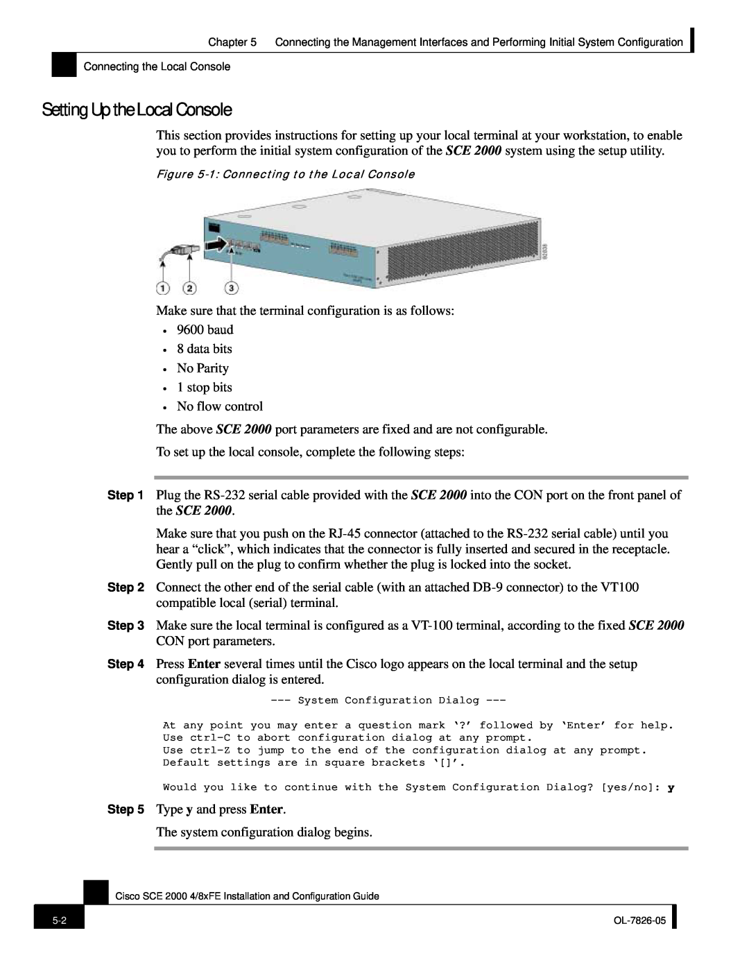 Cisco Systems SCE 2000 4/8xFE manual Setting Up the Local Console 
