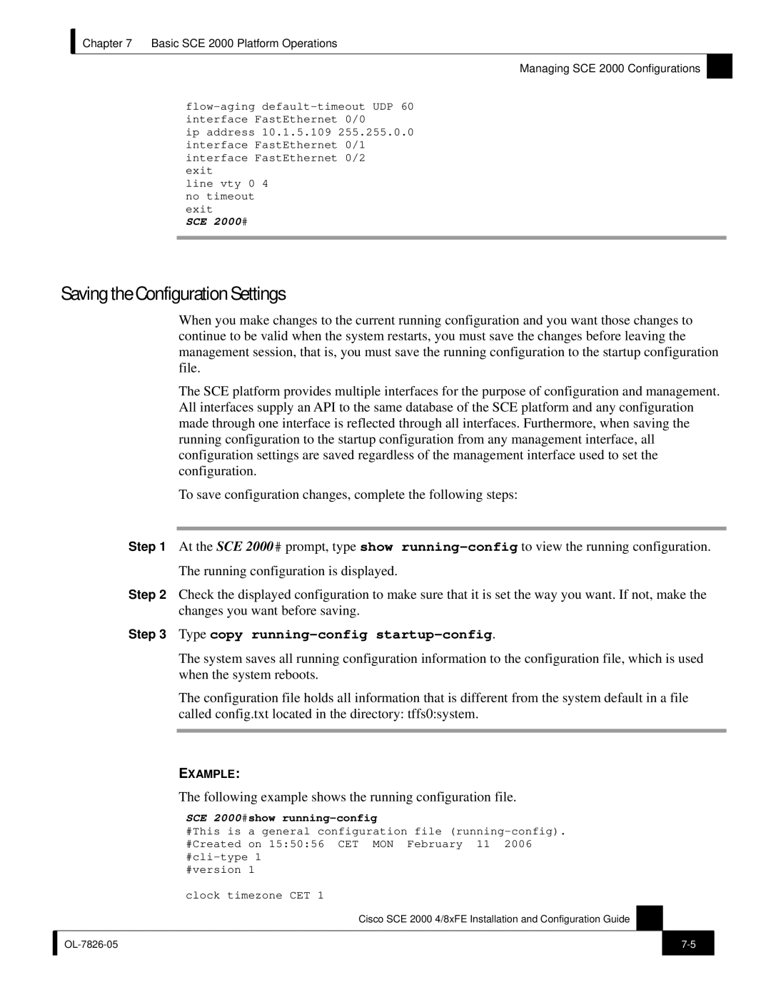 Cisco Systems SCE 2000 4/8xFE manual Saving the Configuration Settings, Type copy running-config startup-config 