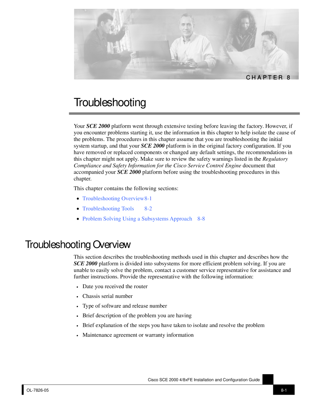 Cisco Systems SCE 2000 4/8xFE manual Troubleshooting Overview 