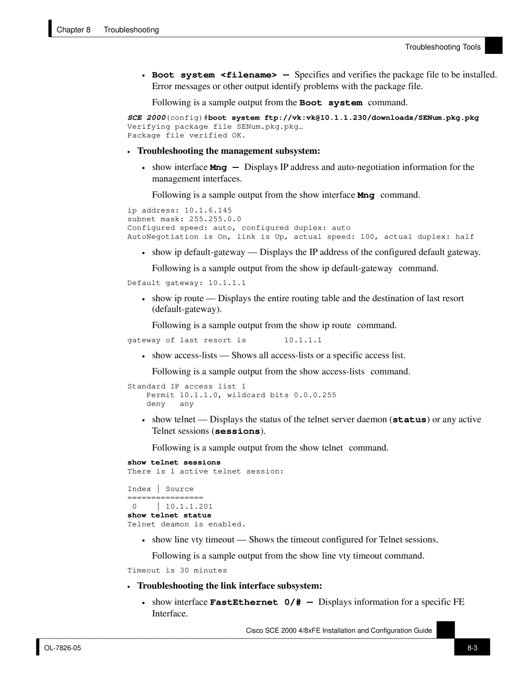 Cisco Systems SCE 2000 4/8xFE manual Troubleshooting the management subsystem 