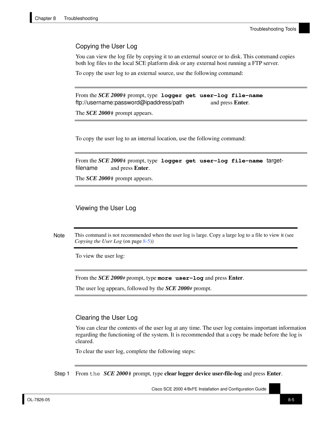 Cisco Systems SCE 2000 4/8xFE manual Copying the User Log 