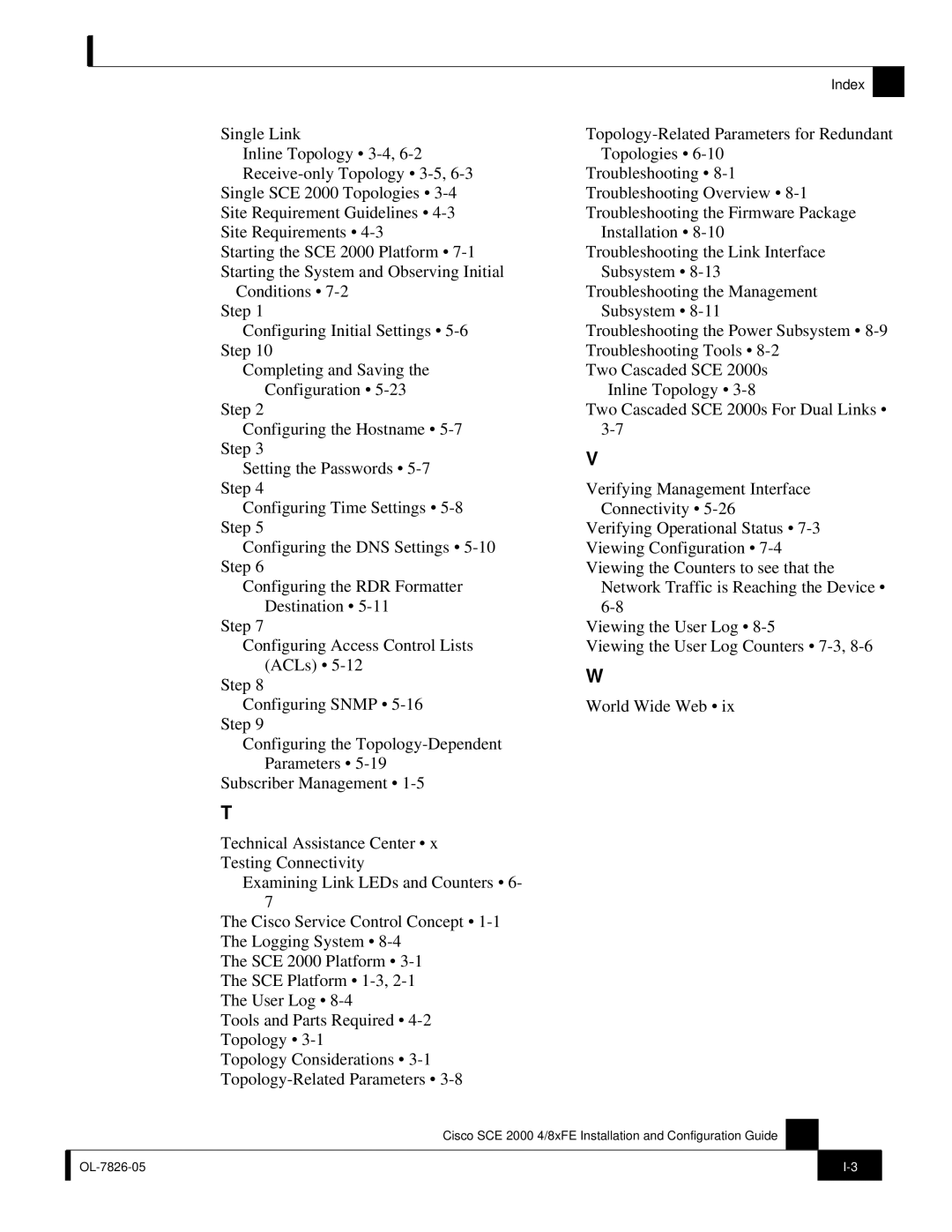 Cisco Systems SCE 2000 4/8xFE manual Index 