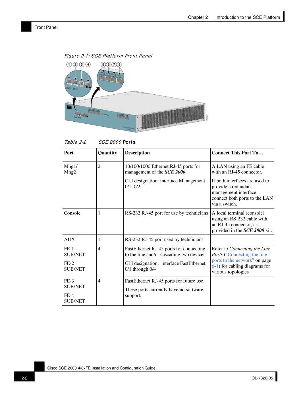 Cisco Systems SCE 2000 4/8xFE manual Port Quantity Description Connect This Port To…, Refer to Connecting the Line 