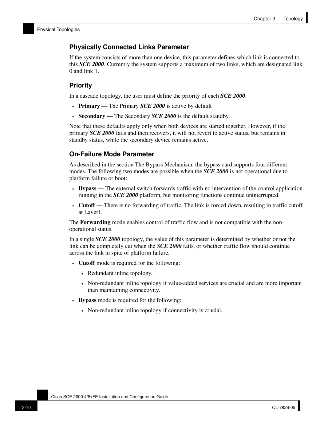 Cisco Systems SCE 2000 4/8xFE manual Physically Connected Links Parameter 