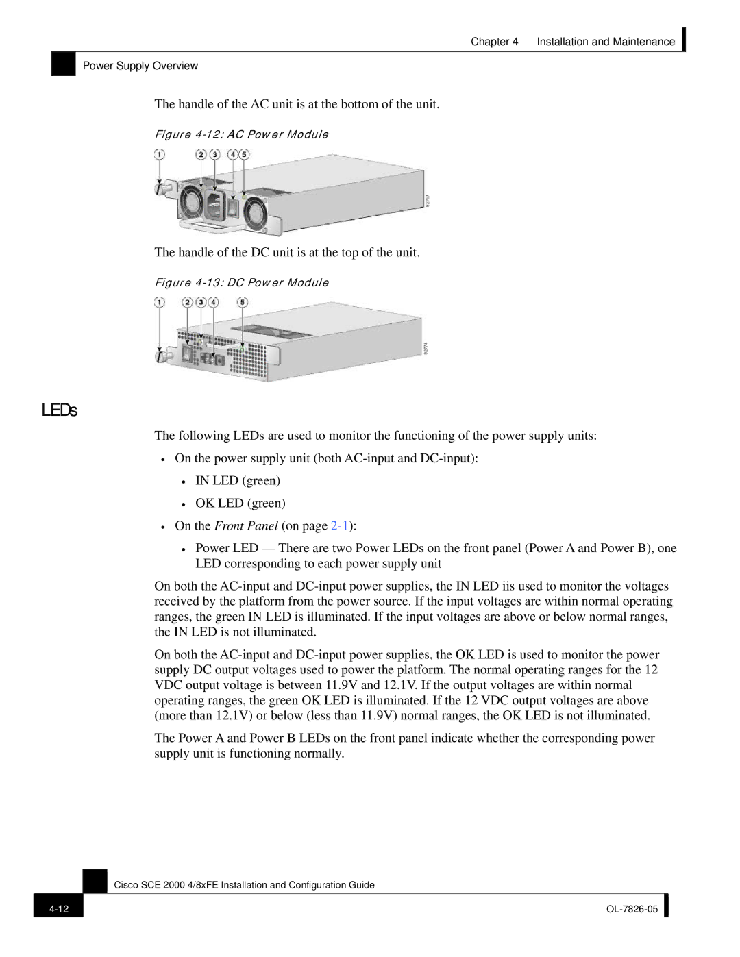 Cisco Systems SCE 2000 4/8xFE manual LEDs, AC Power Module 