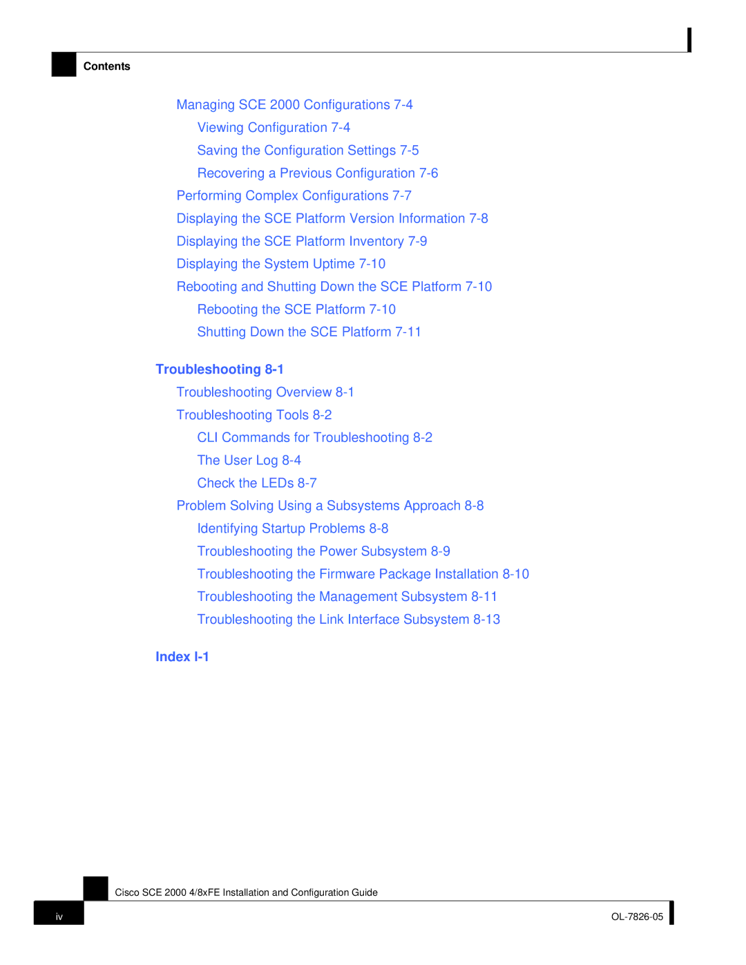 Cisco Systems SCE 2000 4/8xFE manual Index 