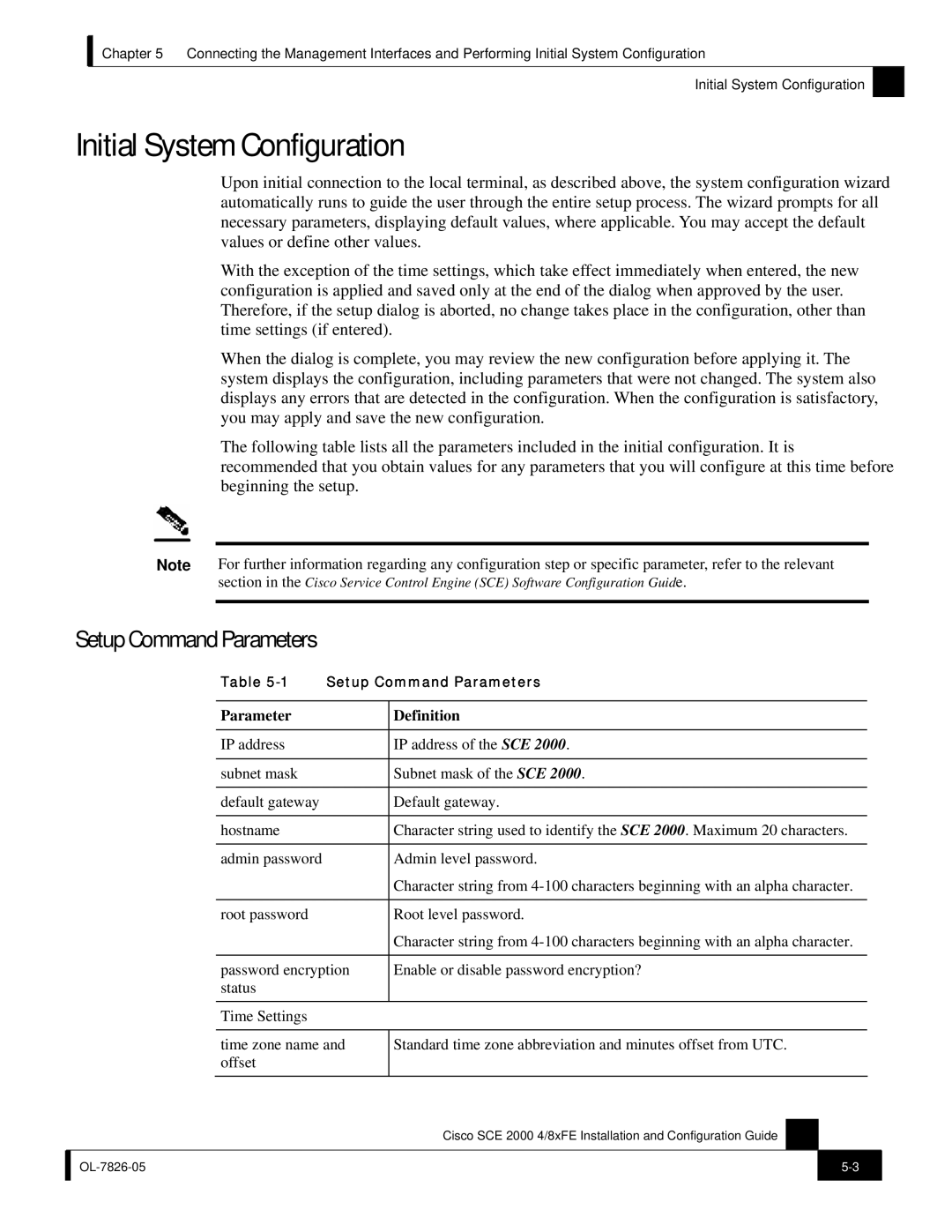 Cisco Systems SCE 2000 4/8xFE manual Initial System Configuration, Setup Command Parameters, Parameter Definition 