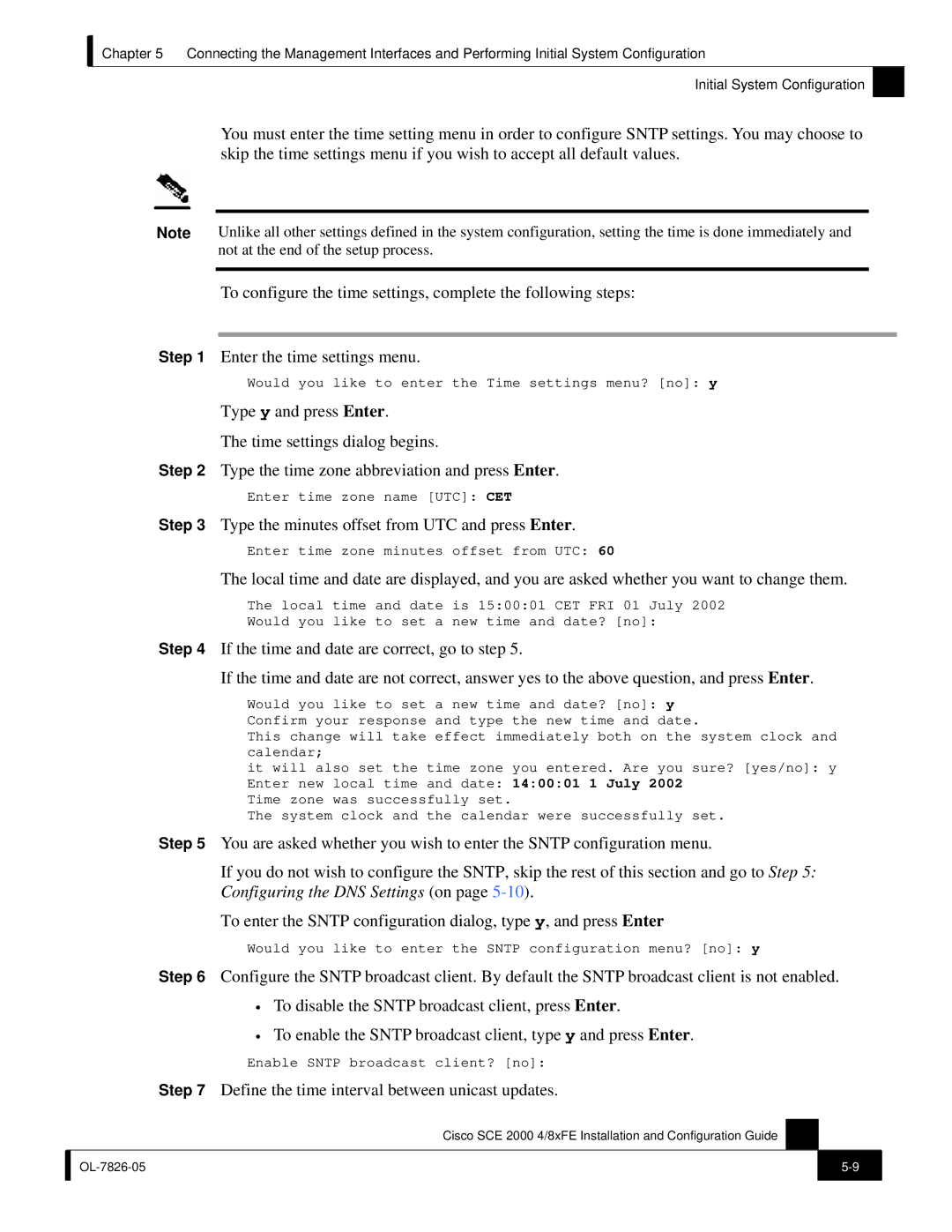 Cisco Systems SCE 2000 4/8xFE manual Type the minutes offset from UTC and press Enter 