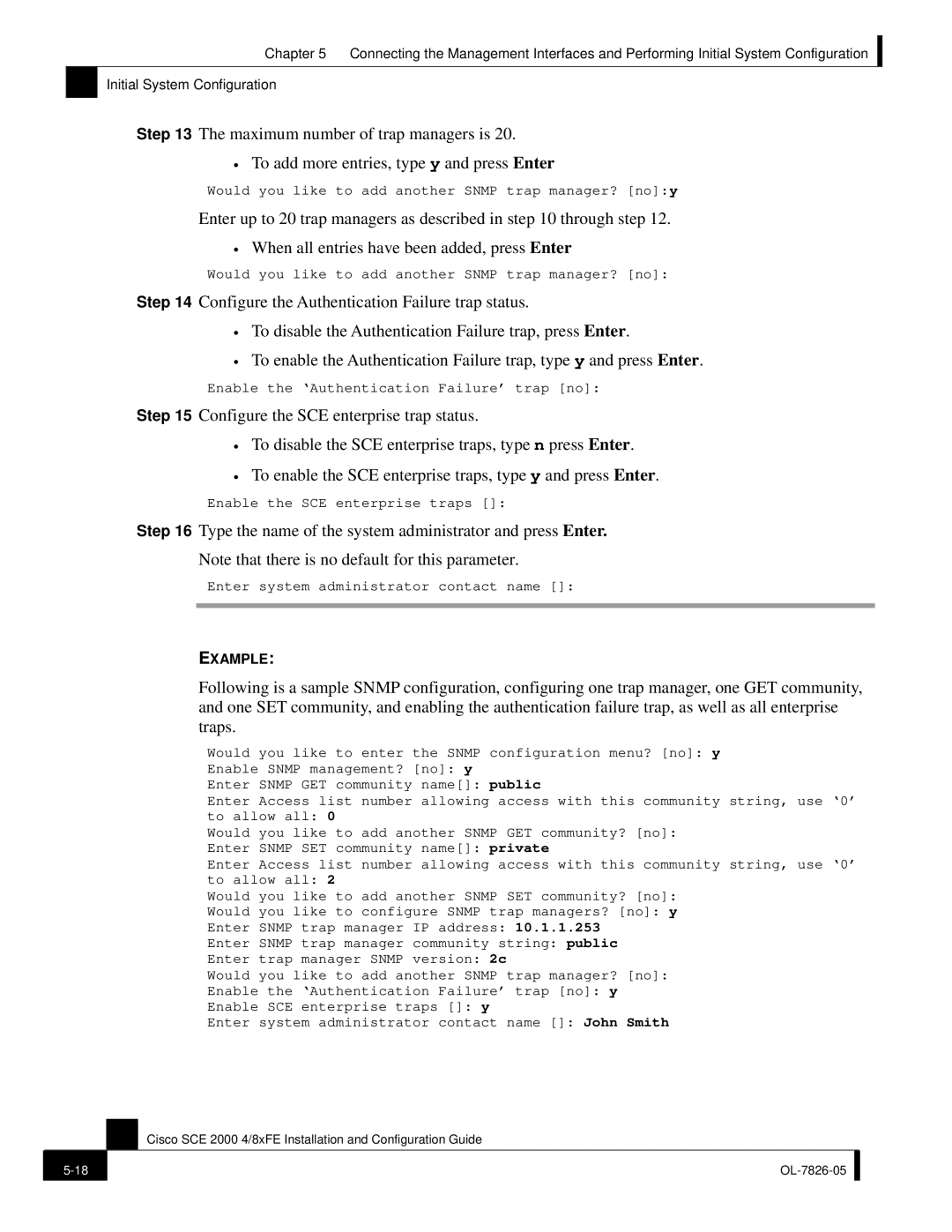 Cisco Systems SCE 2000 4/8xFE manual Type the name of the system administrator and press Enter 