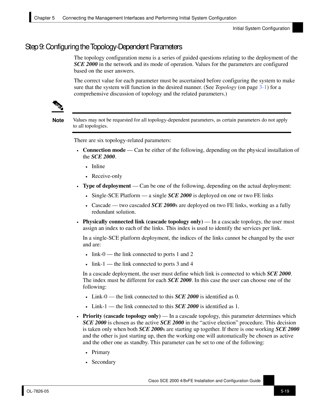 Cisco Systems SCE 2000 4/8xFE manual Configuring the Topology-Dependent Parameters 