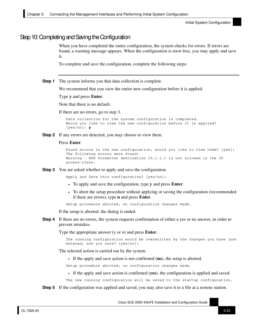 Cisco Systems SCE 2000 4/8xFE manual Completing and Saving the Configuration 