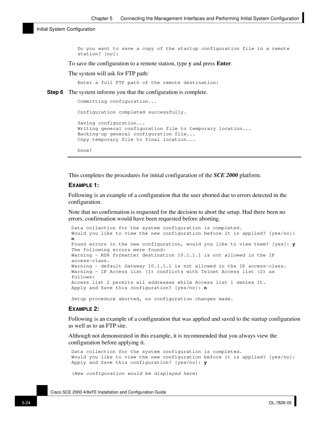 Cisco Systems SCE 2000 4/8xFE manual System informs you that the configuration is complete 