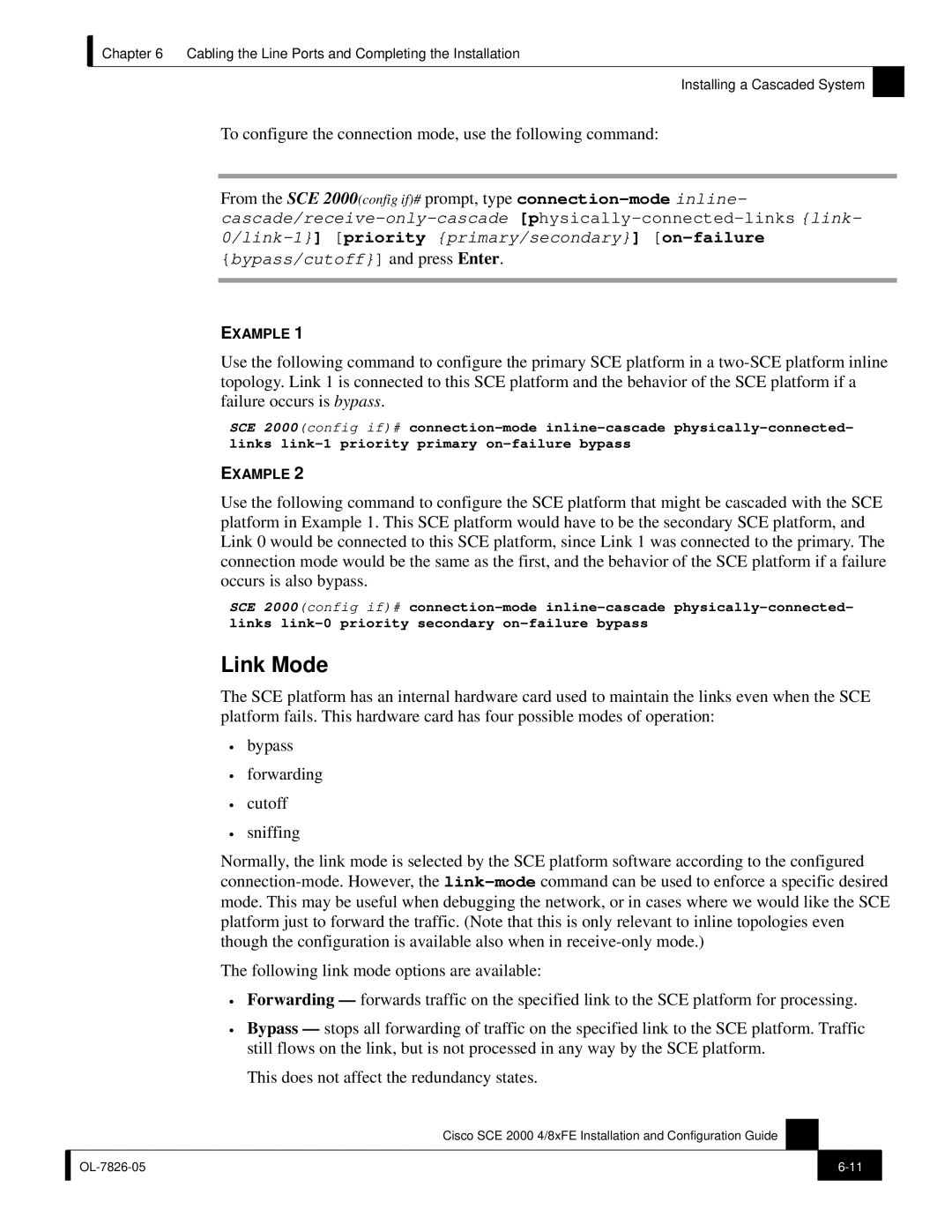 Cisco Systems SCE 2000 4/8xFE manual Link Mode 