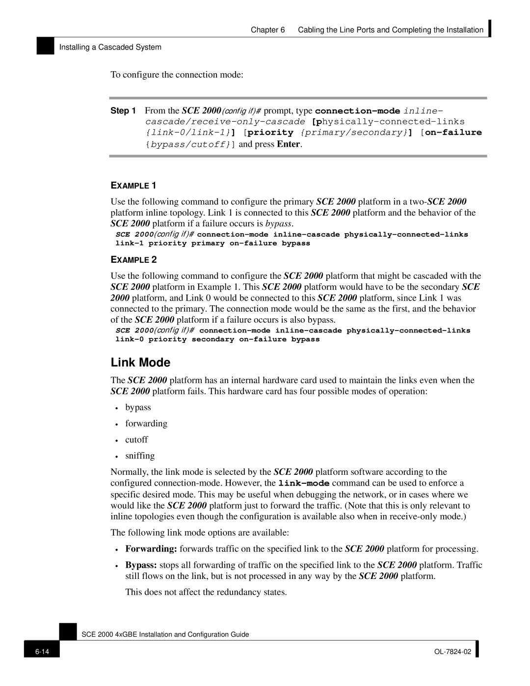 Cisco Systems SCE 2000 4xGBE manual Link Mode 