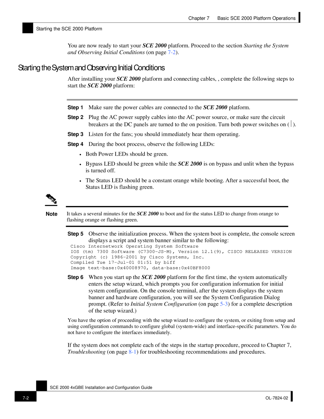 Cisco Systems SCE 2000 4xGBE manual Starting the System and Observing Initial Conditions 