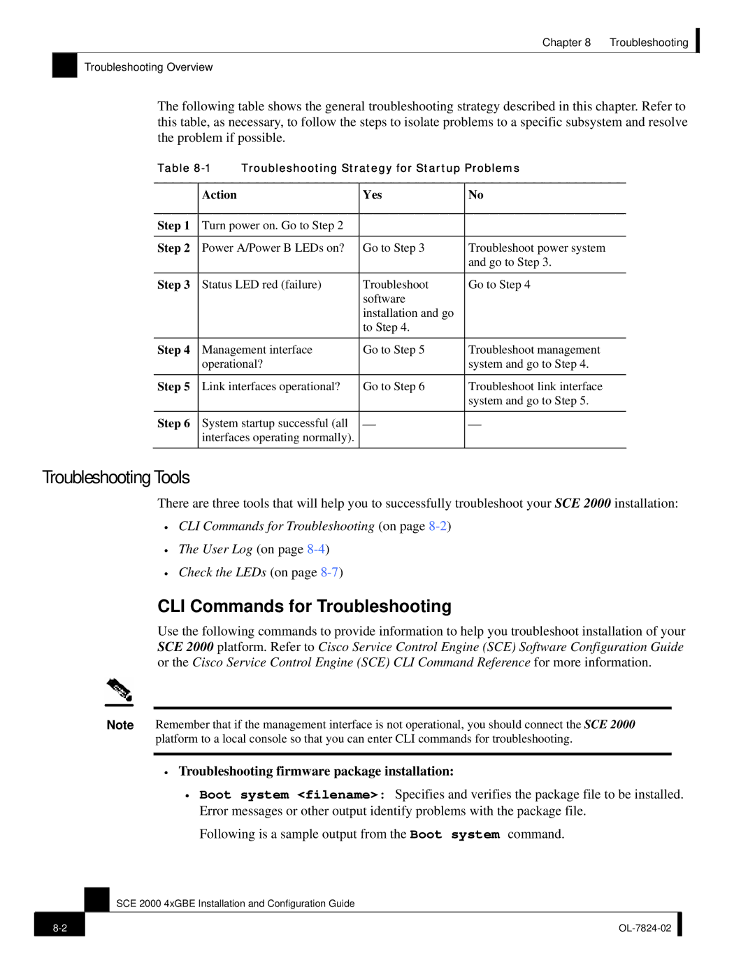 Cisco Systems SCE 2000 4xGBE manual Troubleshooting Tools, CLI Commands for Troubleshooting, Action Yes Step 