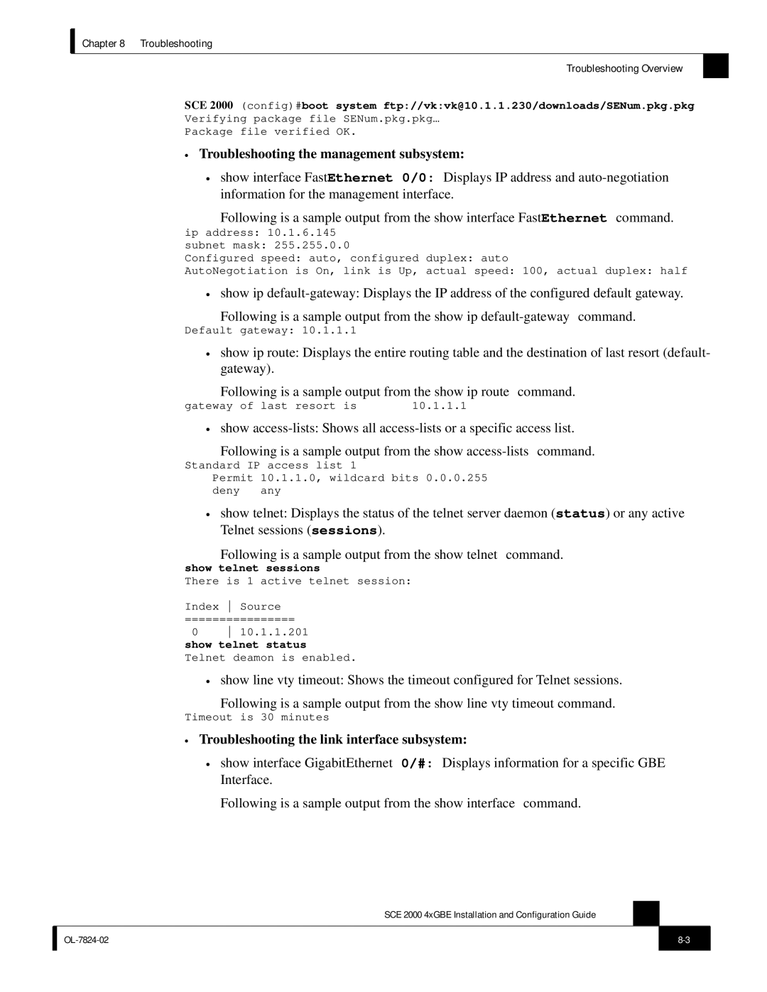 Cisco Systems SCE 2000 4xGBE manual Troubleshooting the management subsystem 