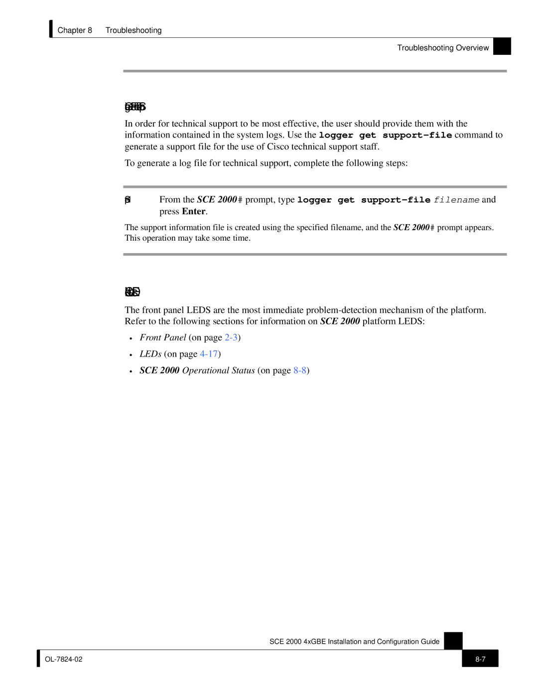 Cisco Systems SCE 2000 4xGBE manual Check the LEDs, LEDs on 