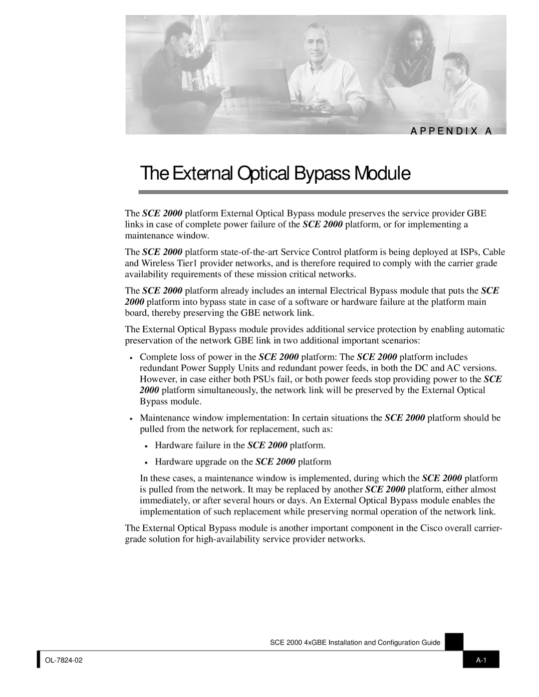 Cisco Systems SCE 2000 4xGBE manual External Optical Bypass Module 