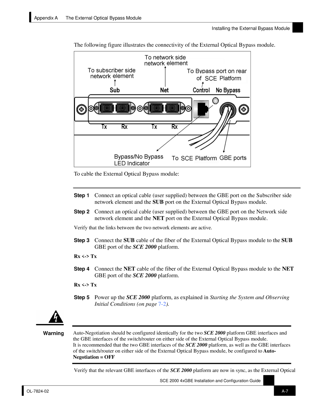 Cisco Systems SCE 2000 4xGBE manual Rx Tx, Negotiation = OFF 