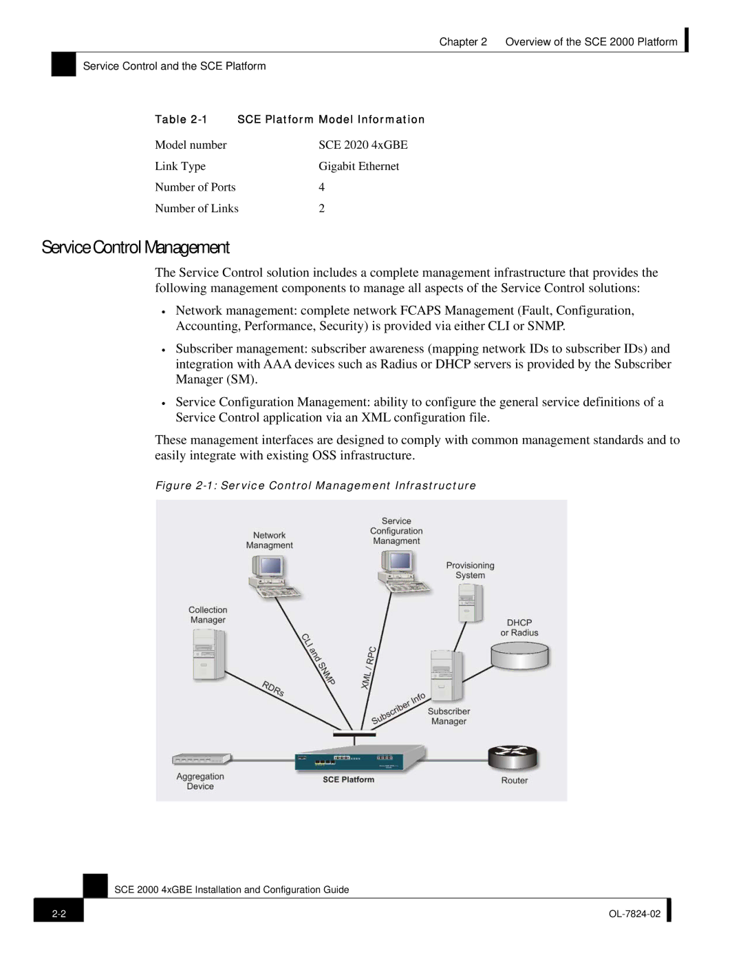 Cisco Systems SCE 2000 4xGBE manual Service Control Management Infrastructure 