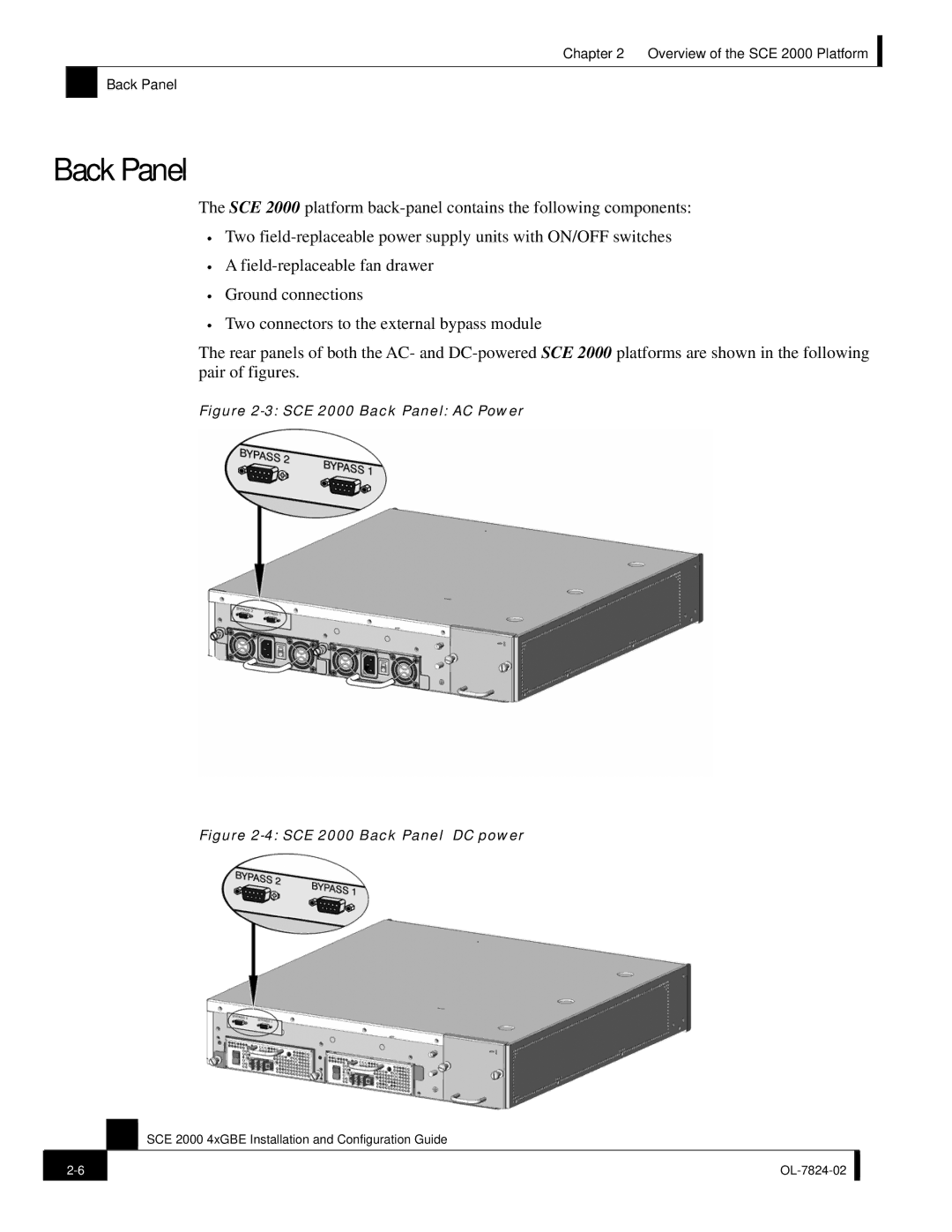 Cisco Systems SCE 2000 4xGBE manual SCE 2000 Back Panel AC Power 