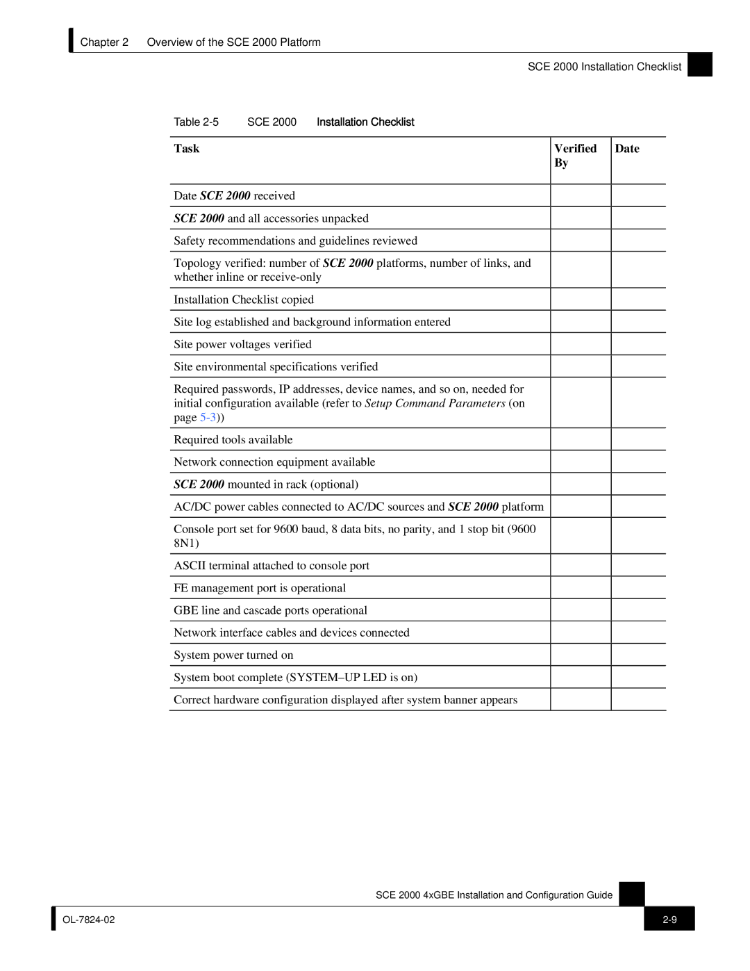 Cisco Systems SCE 2000 4xGBE manual Task Verified Date 