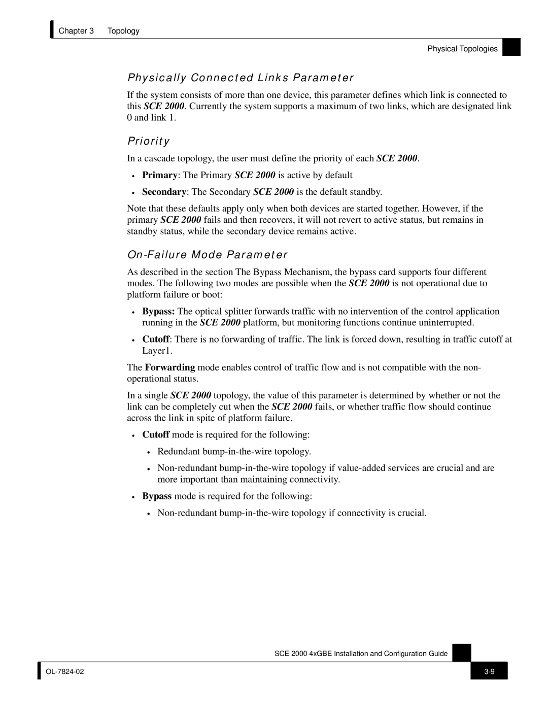 Cisco Systems SCE 2000 4xGBE manual Physically Connected Links Parameter 